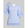T-shirt Découpé Contrasté Panneau en Dentelle - Bleu clair 3X | US 22-24
