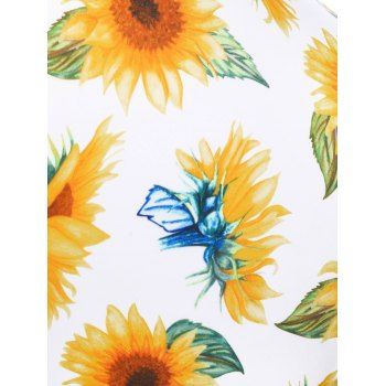 Beach Monokini Swimsuit Sunflower Print Bright Color Cut Out Flounce Halter One-piece Swimwear