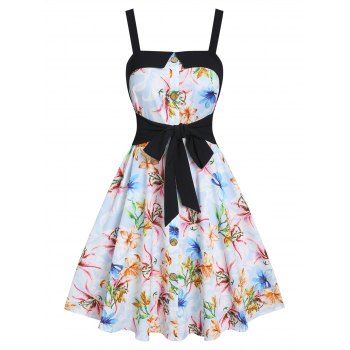 

Knotted Flower Print Backless Cami Dress, Light blue