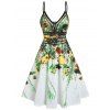 Robe Mini d'Eté et Soirée Évasée à Bretelles à Imprimé Feuille et Fleur en Ligne A de Vacances - Jaune clair L