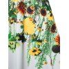 Robe Mini d'Eté et Soirée Évasée à Bretelles à Imprimé Feuille et Fleur en Ligne A de Vacances - Jaune clair S