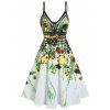 Summer Vacation Sundress Floral Leaf Printed Garden Party Dress Flare A Line Slip Mini Dress - BLACK S