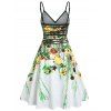 Summer Vacation Sundress Floral Leaf Printed Garden Party Dress Flare A Line Slip Mini Dress - LIGHT YELLOW S
