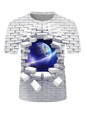 T-shirt à Imprimé 3D Brique de Mur Galaxie à Manches Courtes