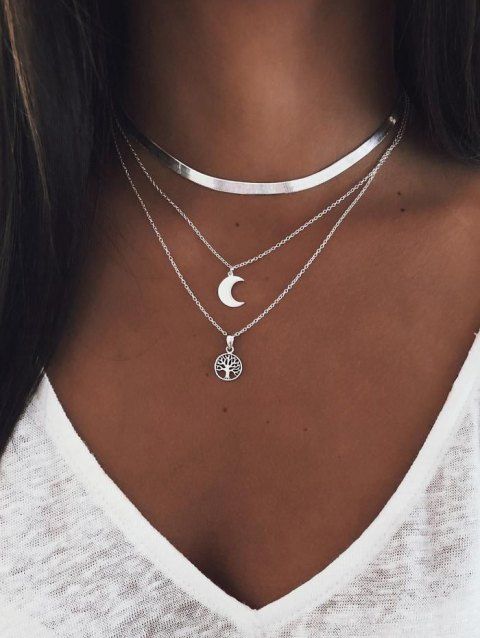 Layered Tree Moon Pendant Necklace