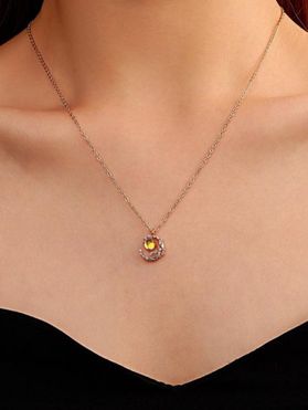 Rhinestone Moon Chain Pendant Necklace