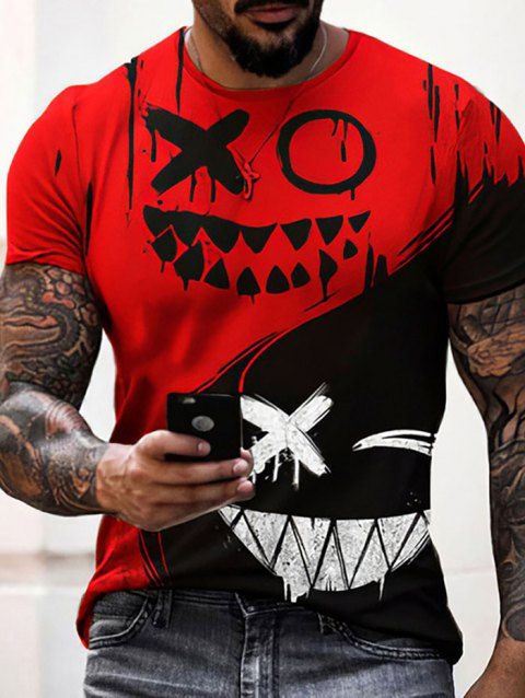 Perforated Devil Smiling Face Print T-shirt