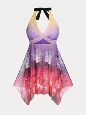 Plus Size & Curve Padded Cross Ombre Printed Tankini Swimsuit