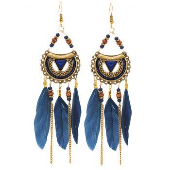 Feather Metal Tassel Beaded Vintage Earrings