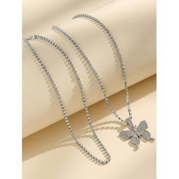 

2Pcs Rhinestone Butterfly Hip-hop Necklaces, Silver