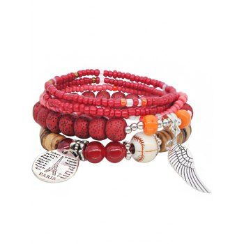

Bohemian Beaded Layered Bracelets Set, Red