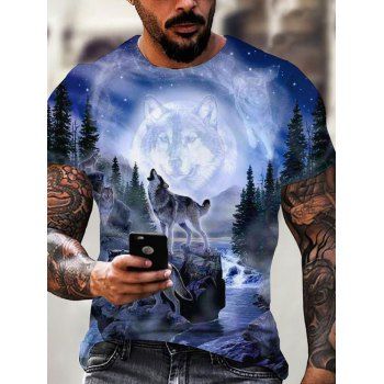 3D Wolf Printed Perforated T-shirt