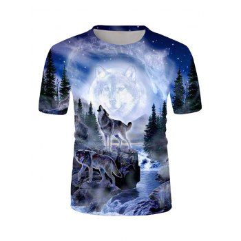 

3D Wolf Printed Perforated T-shirt, Multicolor