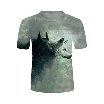

3D Wolf Print Short Sleeve T-shirt, Multicolor