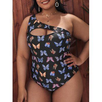 

Plus Size Butterfly Print Cut Out One-piece Swinsuit, Multicolor