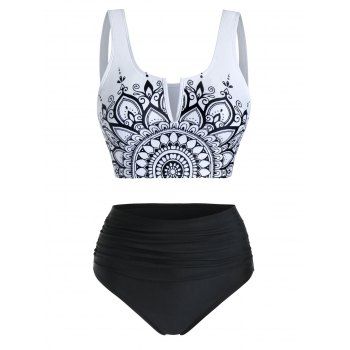 

Plus Size Flower V-wire Padded Tankini Swimsuit, Multicolor