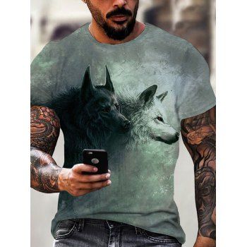 

3D Wolf Print Short Sleeve T-shirt, Multicolor