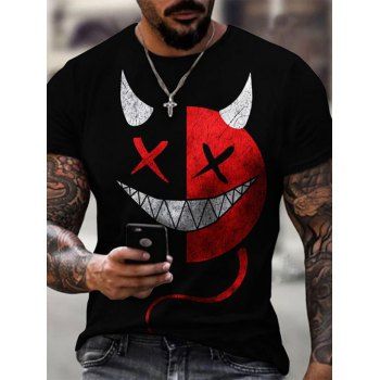 

Devil Smiling Face Print Short Sleeve T-shirt, Multicolor