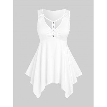 

Cut Out Lace Panel Plus Size&Curve Handkerchief Tank Top, White