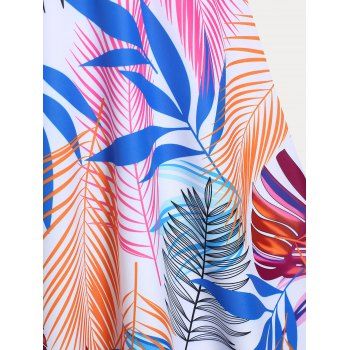 Plus Size Palm Print Crisscross Cutout Tankini Swimwear