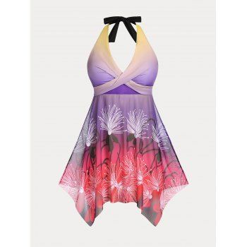Plus Size & Curve Padded Cross Ombre Printed Tankini Swimsuit
