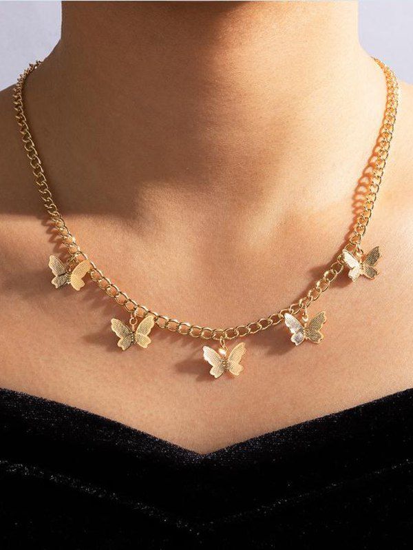 Chain Butterfly Pendant Necklace - GOLDEN 