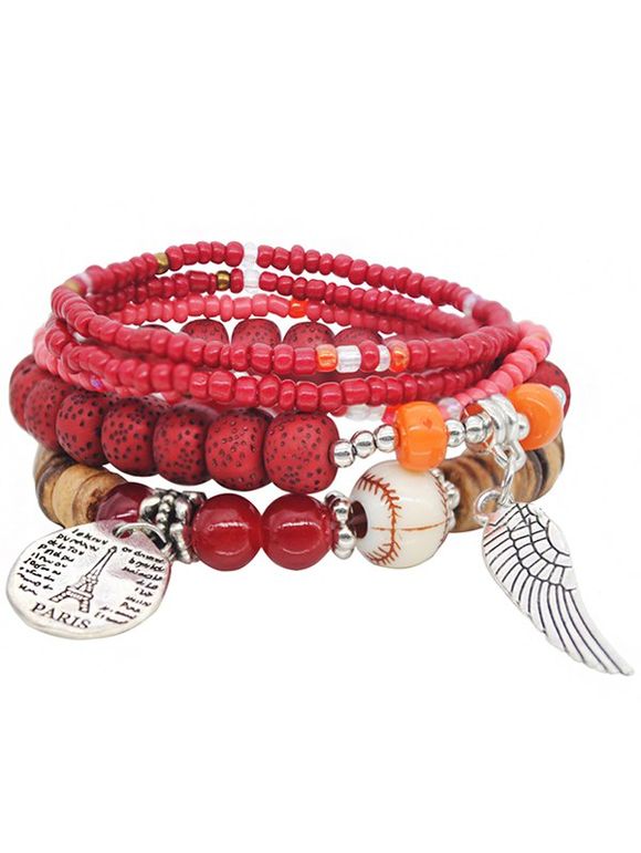 Ensemble de Bracelets à Plusieurs Branches Perlées Style Bohémien - Rouge 