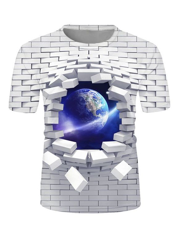 T-shirt à Imprimé 3D Brique de Mur Galaxie à Manches Courtes - multicolor 3XL