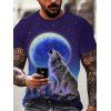 T-shirt à Imprimé Lune Loup Paysage à Manches Courtes - multicolor 3XL