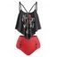 Maillot de Bain Tankini à Imprimé Rose avec Bouton à Volants - Noir M