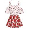 Top à Imprimé Rose à Epaule Dénudée à Volants - Rouge L
