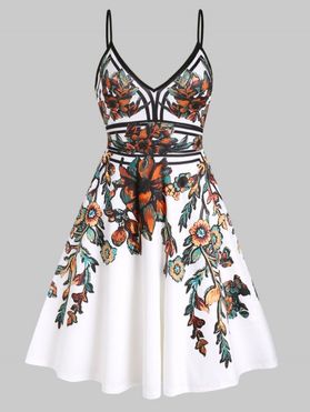 Plus Size & Curve Sundress Flower Midi Dress Leaf Print Vacation A Line Slip Dress
