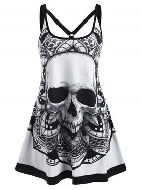 Plus Size Dress Gothic Dress Skull Flower Print Cut Out Sleeveless Trapeze Mini Dress