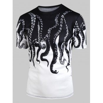 Men T-Shirts Short Sleeve Octopus Printed T-shirt Clothing Online L White