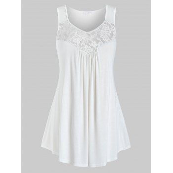 

Plus Size Lace Panel See Thru Tank Top, White