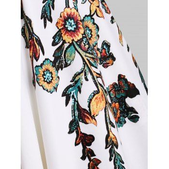 Plus Size Flower Leaf Print Sundress A Line Slip Dress