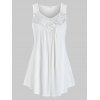 Plus Size Tank Top Lace Panel See Thru Ruched Solid Color Tank Top - WHITE 1X