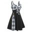 Plaid Print Godet Dress Bowknot Ruffles Mini Dress Mock Button Casual Flare Dress - BLUE XXL