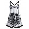 Plus Size Dress Gothic Dress Skull Flower Print Cut Out Sleeveless Trapeze Mini Dress - WHITE 4X