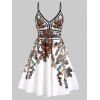 Plus Size & Curve Sundress Flower Midi Dress Leaf Print Vacation A Line Slip Dress - WHITE 5X