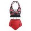 Maillot de Bain Tankini Gainant Fleuri Boutonné à Volants à Lacets de Vacance - Noir S