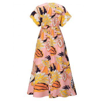 Floral Print Batwing Sleeve Slit Maxi Dress
