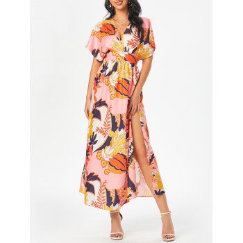 

Floral Print Batwing Sleeve Slit Maxi Dress, Multicolor