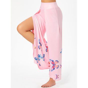 

Slit Butterfly Print Wide Leg Pants, Light pink