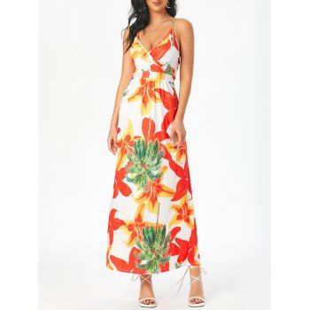 

Floral Print Sundress Criss Cross Maxi Surplice Dress, Multicolor