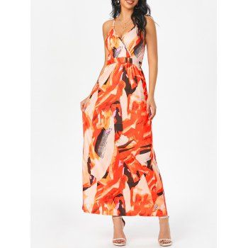 

Abstract Tie Dye Criss Cross Long Cami Beach Dress, Multicolor