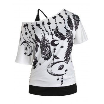 Plus Size Top Feather Print Sk
