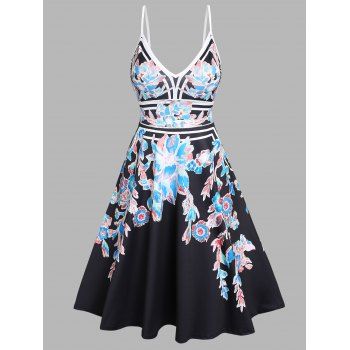 Women Summer Vacation Sundress Floral Leaf Printed Garden Party Dress Flare A Line Slip Mini Dress Clothing S Black