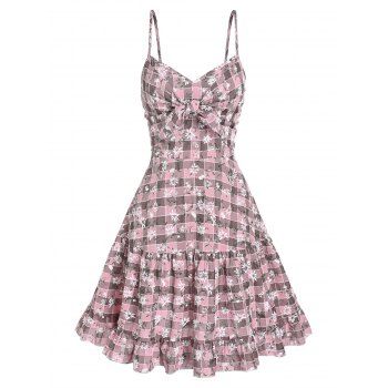 

Knotted Floral Plaid Flounce Cami Dress, Light pink