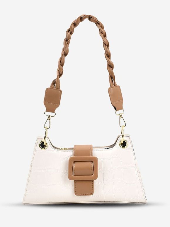Sac à Bandoulière Seau Bicolore à Bretelle Bouclée - Blanc 